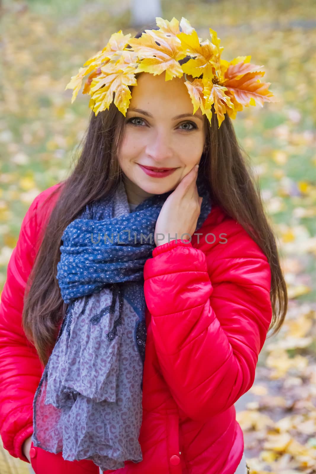 Autumn woman with yellow maple leaves by Angel_a