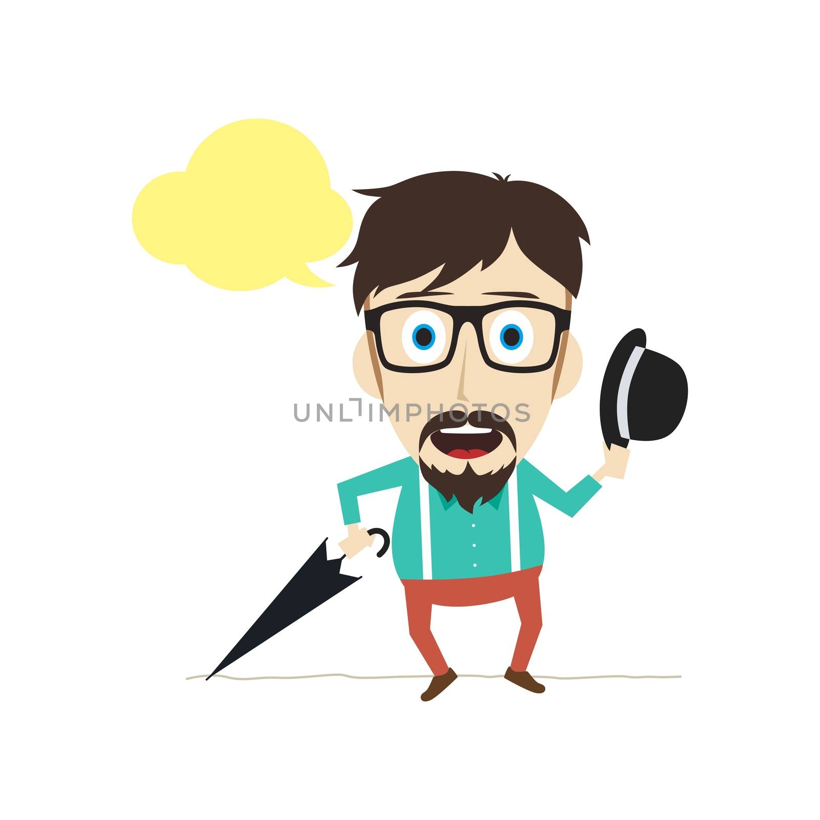 fun guy with umbrella and bowl hat by vector1st