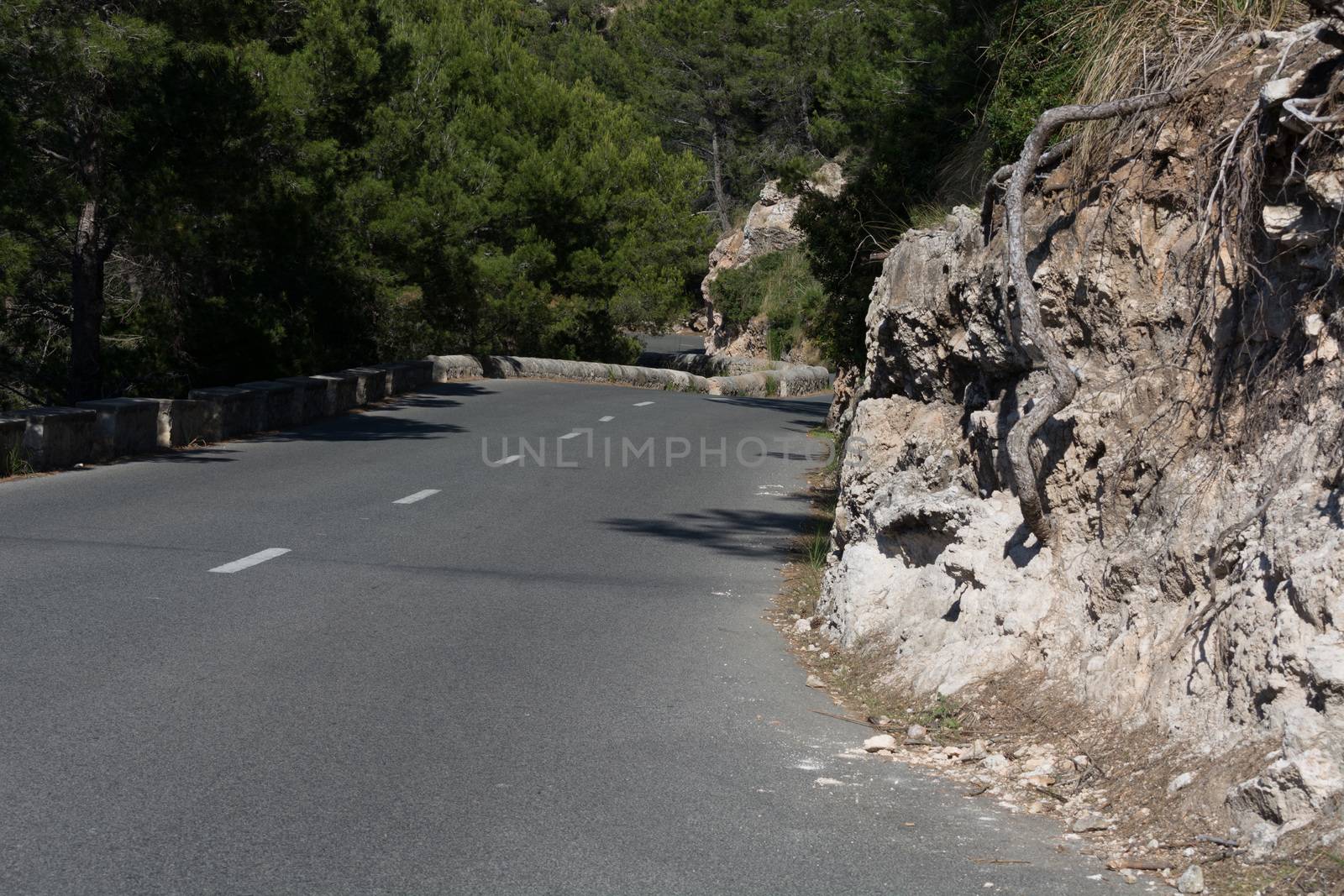 Serpentine road in the mountains. Mountain road on the west coast of Mallorca, Spain.