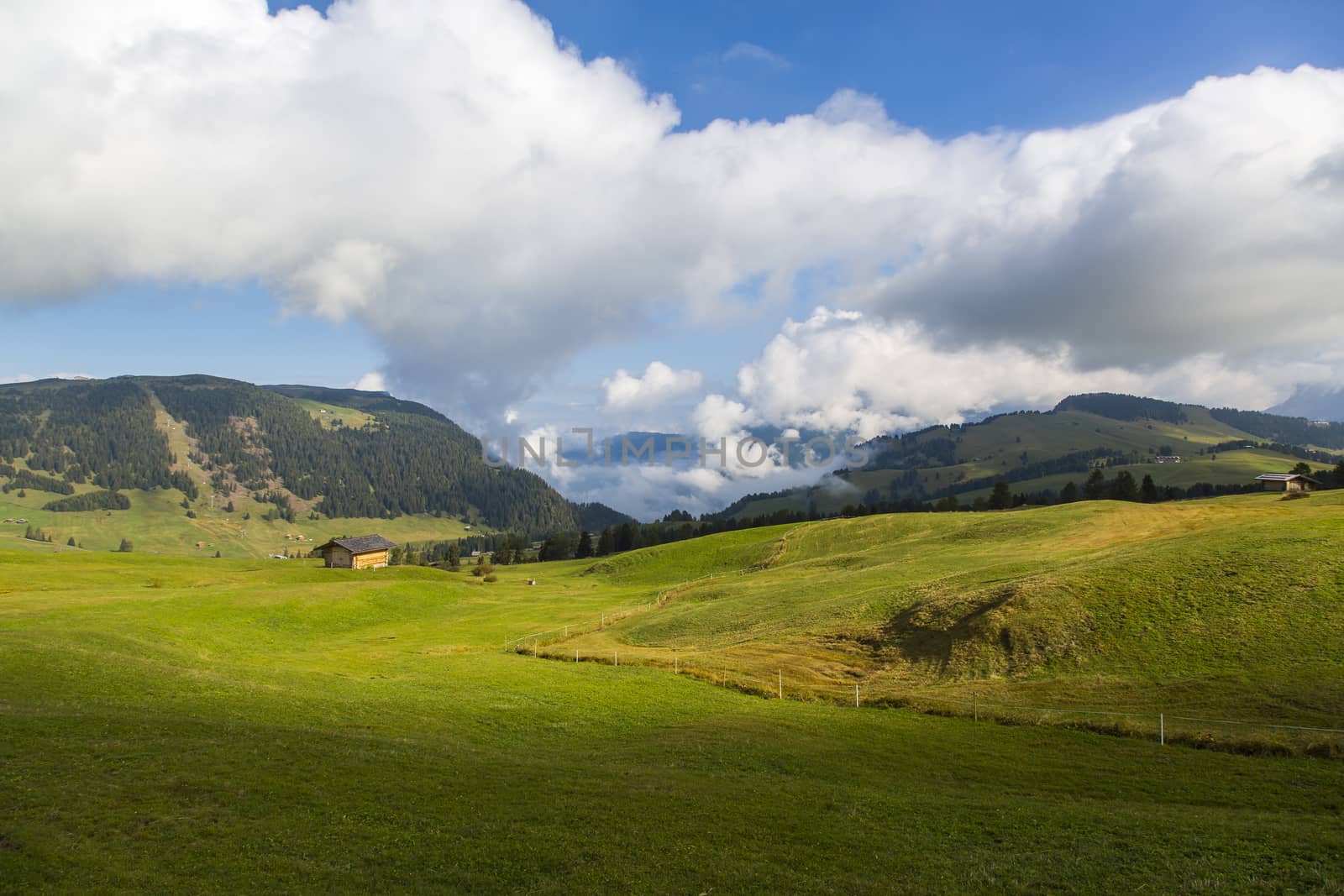 Panoramic view of a portion of promontory on Seiser Alm