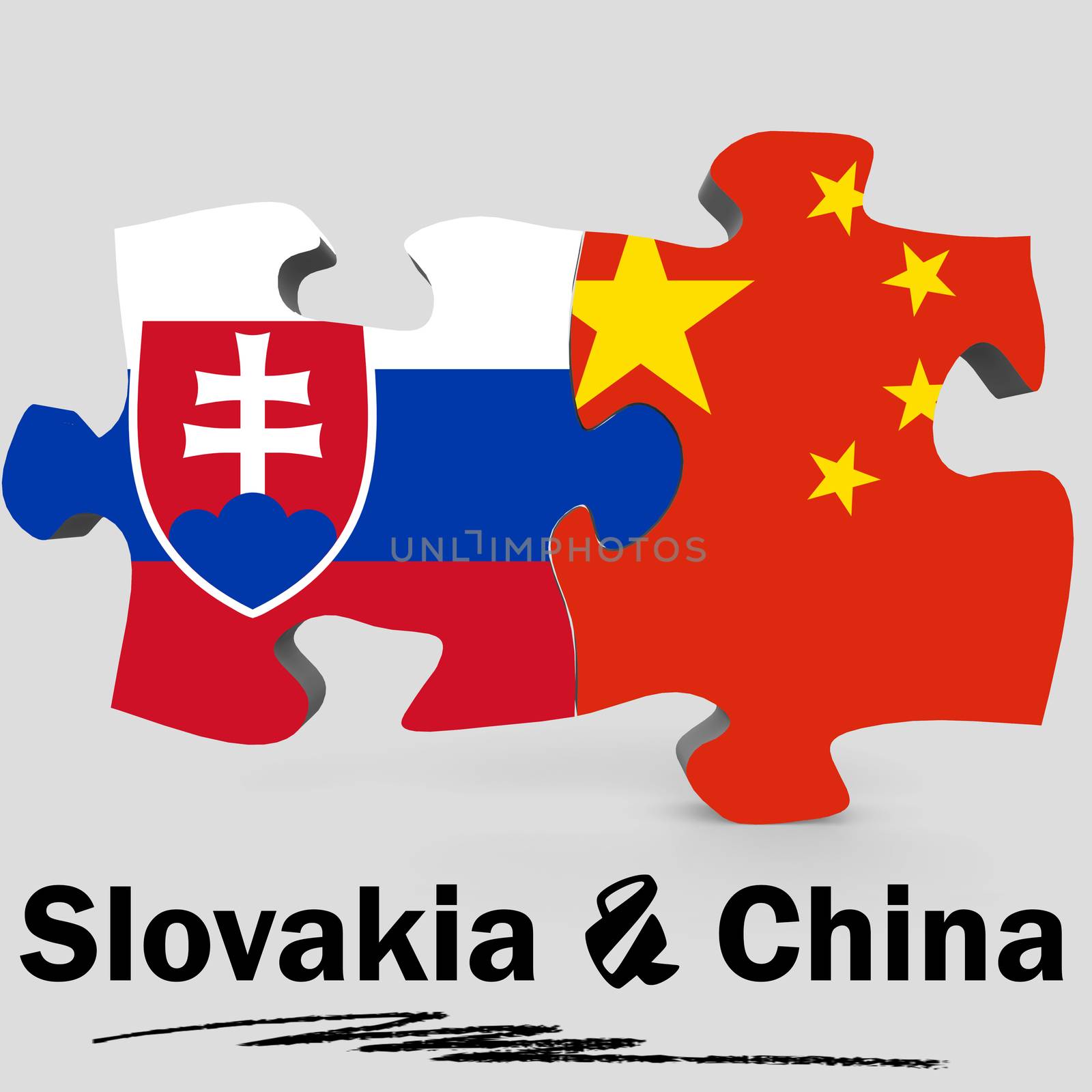 China and Slovakia Flags in puzzle isolated on white background, 3D rendering