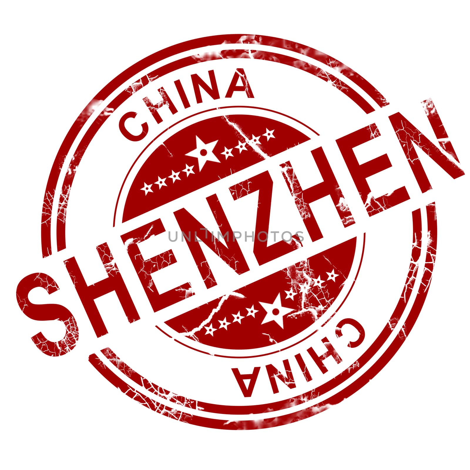 Red Shenzhen stamp with white background, 3D rendering