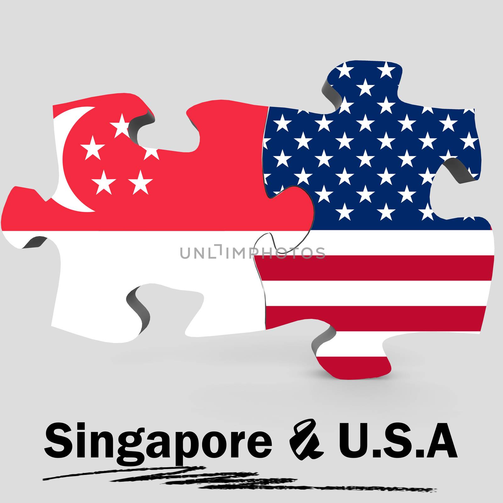 USA and Singapore flags in puzzle by tang90246