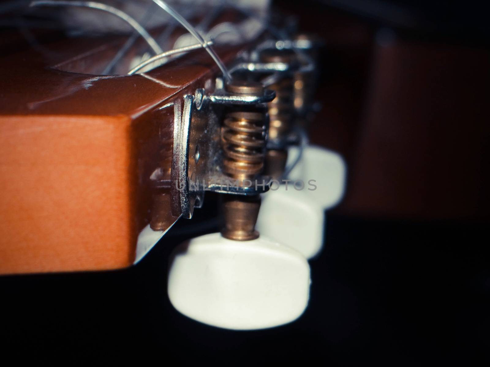 guitar fingerboard macro on a black background