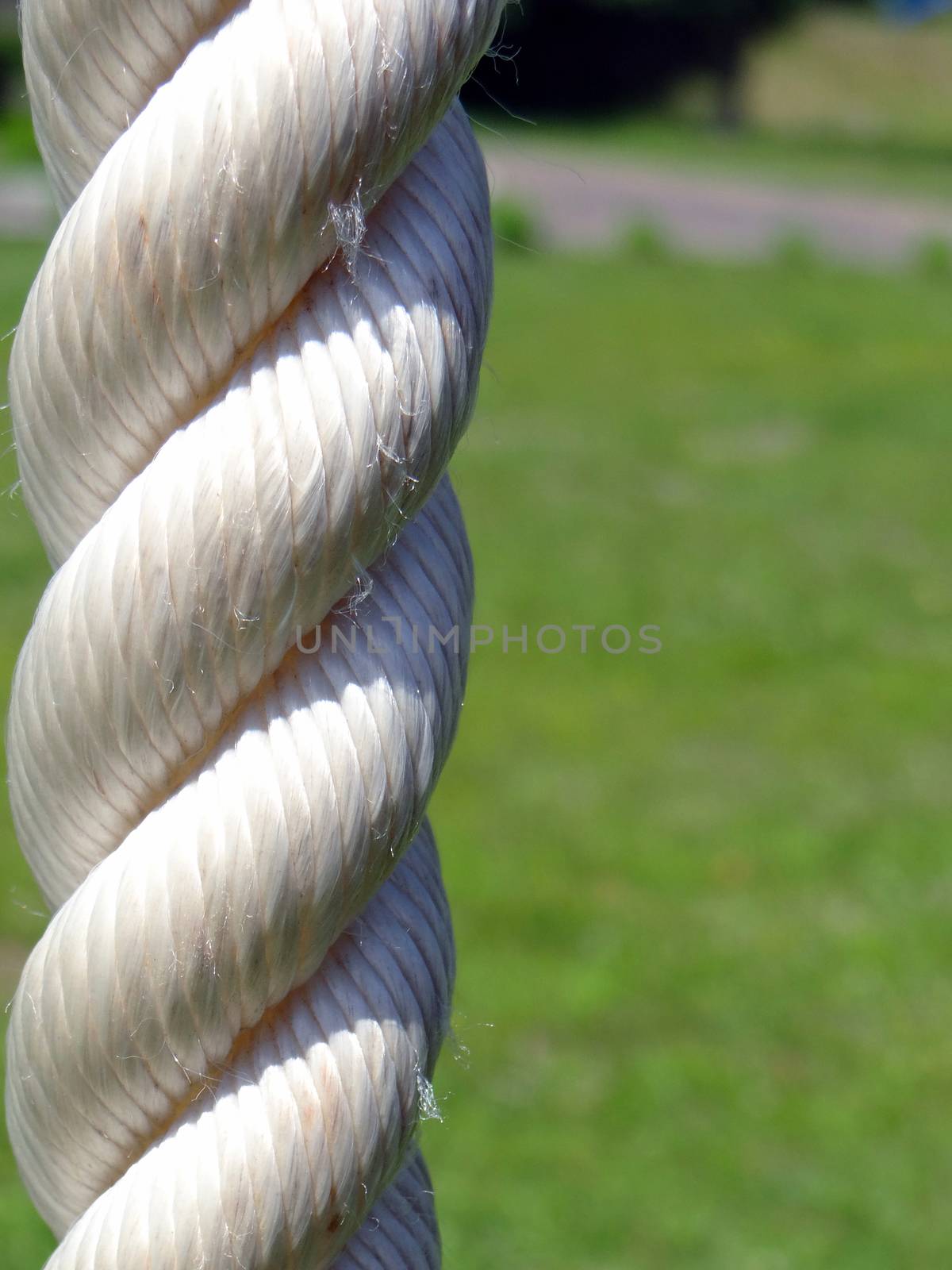 Photo of white rope closeup on blurred background