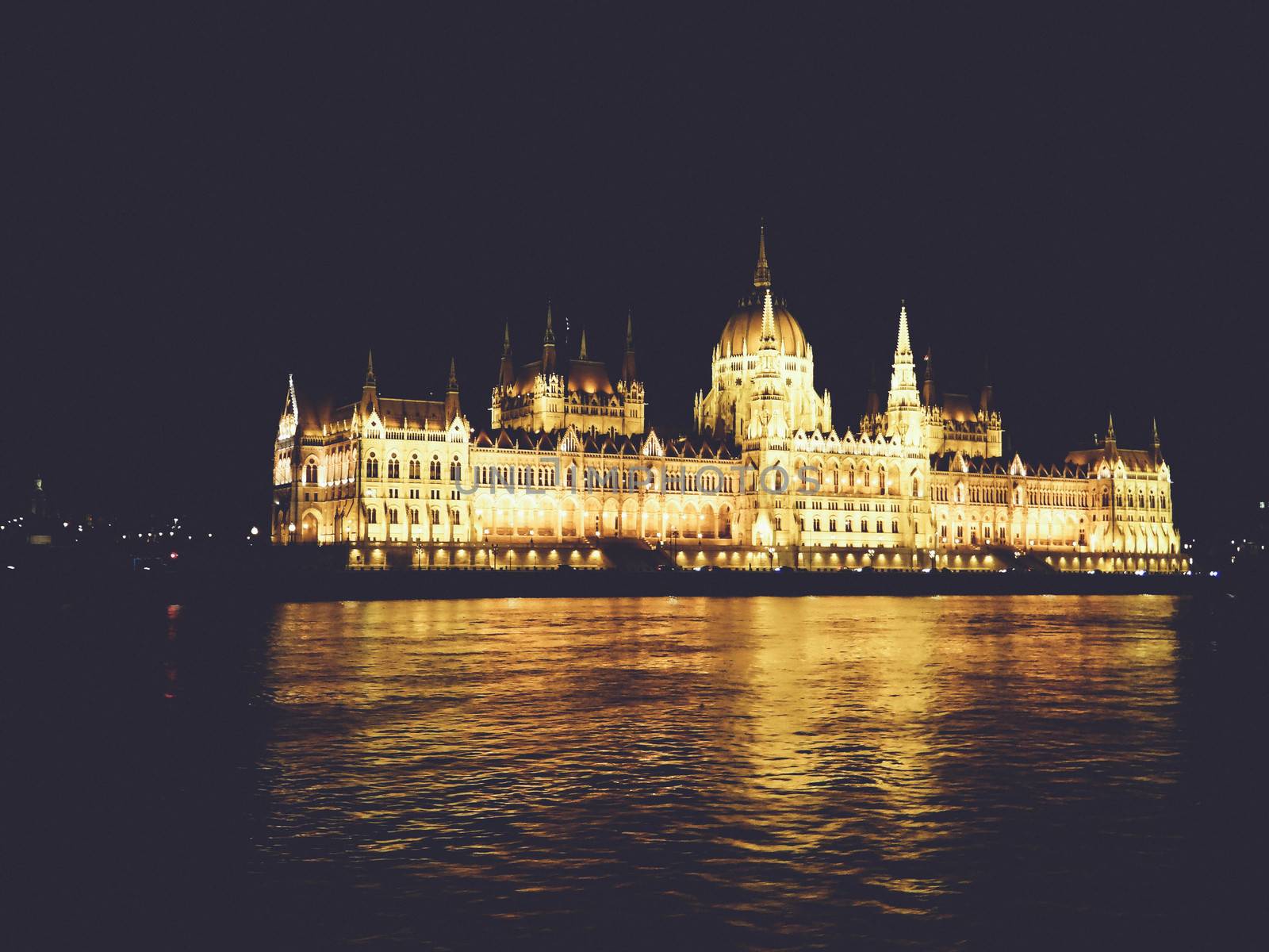 Budapest Cityscape at night With the Hungarian Parliament  - Beautiful reflection in the water of Danube river