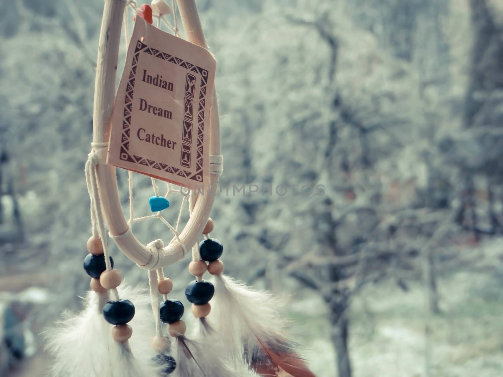 Photo of dream catcher on a winter forest