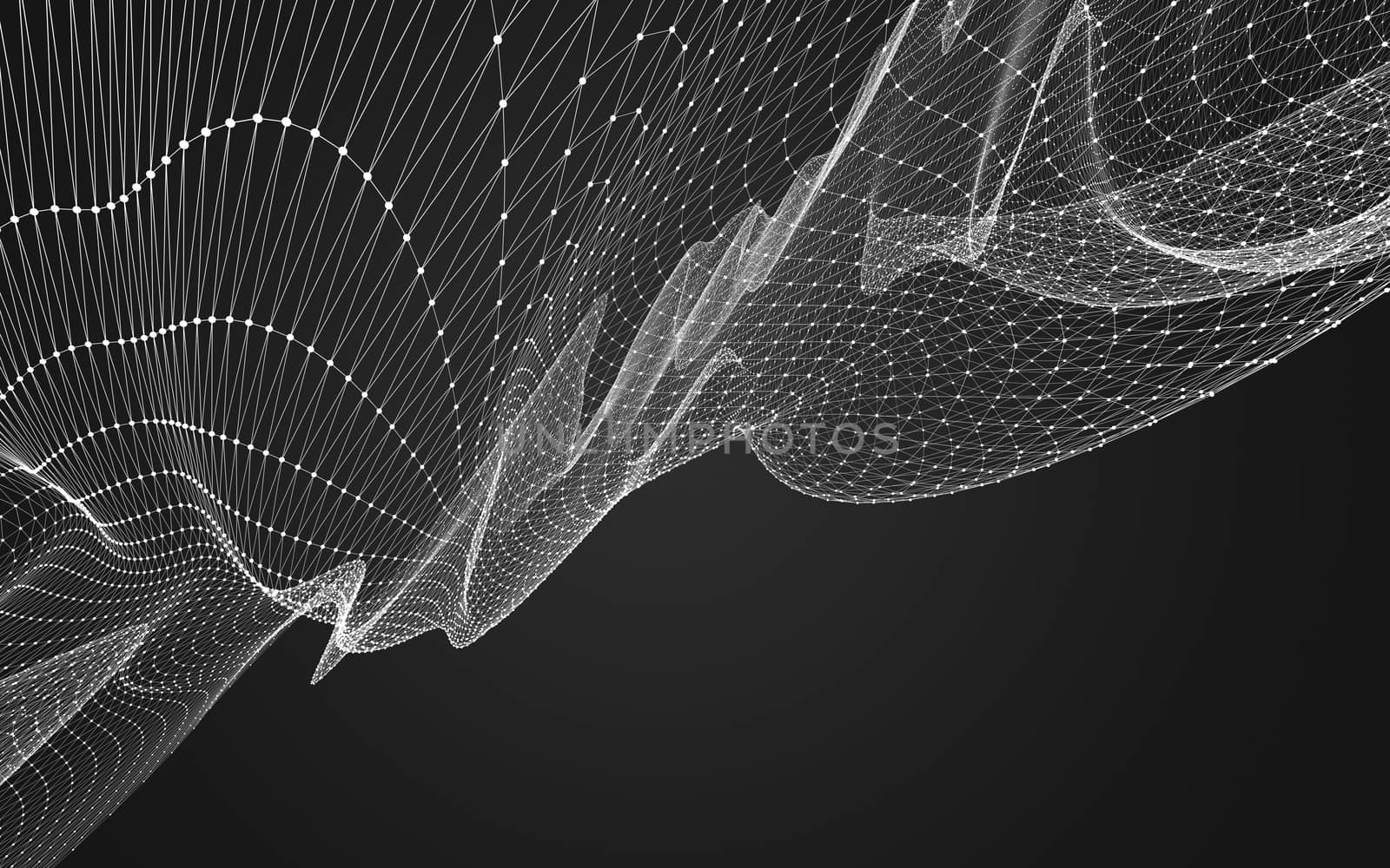 Abstract polygonal space low poly dark background with connecting dots and lines. Connection structure. 3d rendering