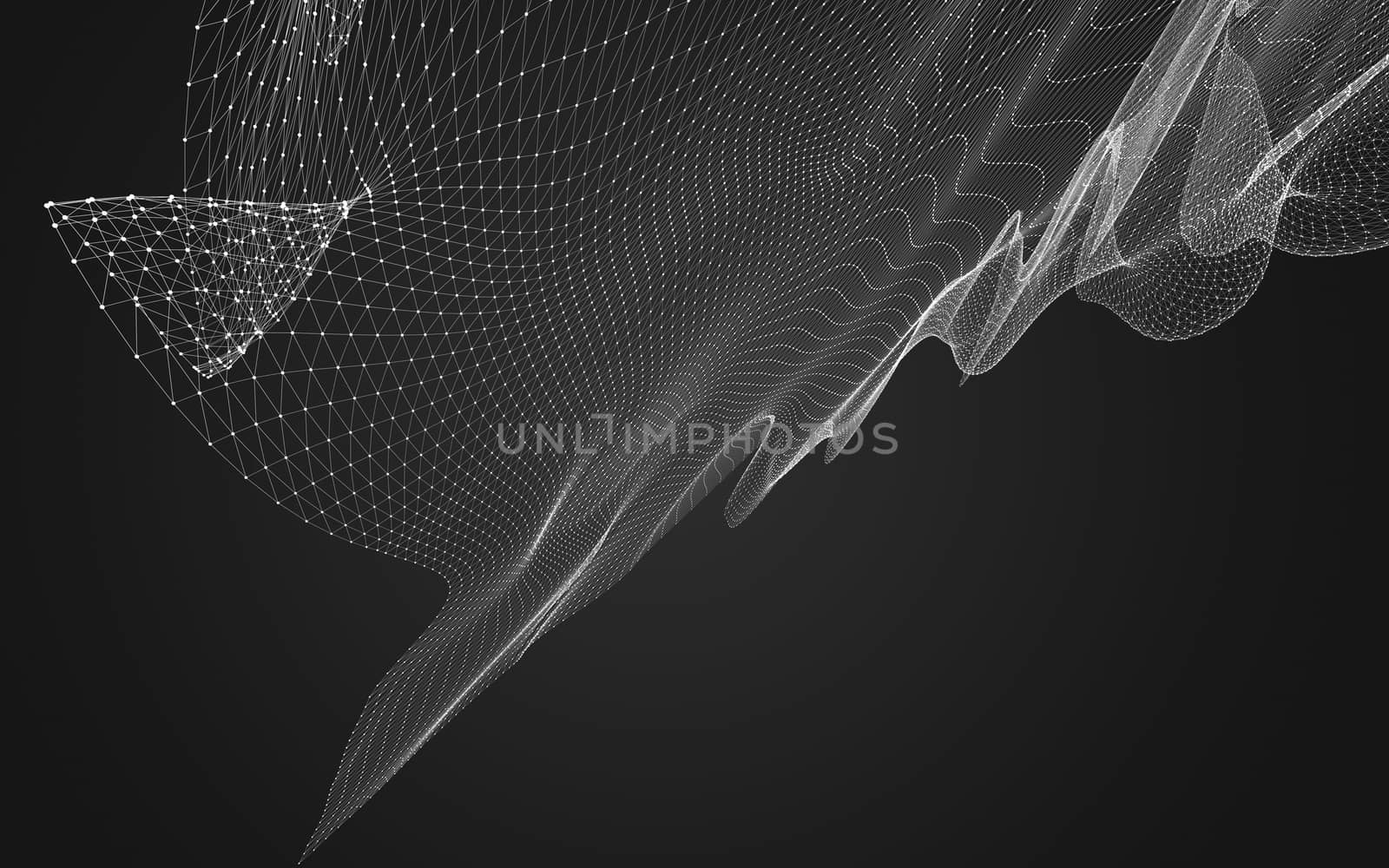 Abstract polygonal space low poly dark background with connecting dots and lines. Connection structure. 3d rendering