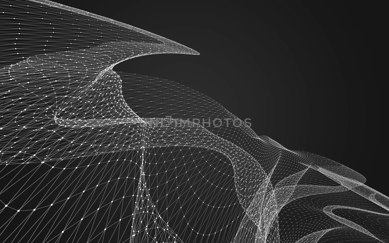 Abstract polygonal space low poly dark background with connecting dots and lines. Connection structure. 3d rendering