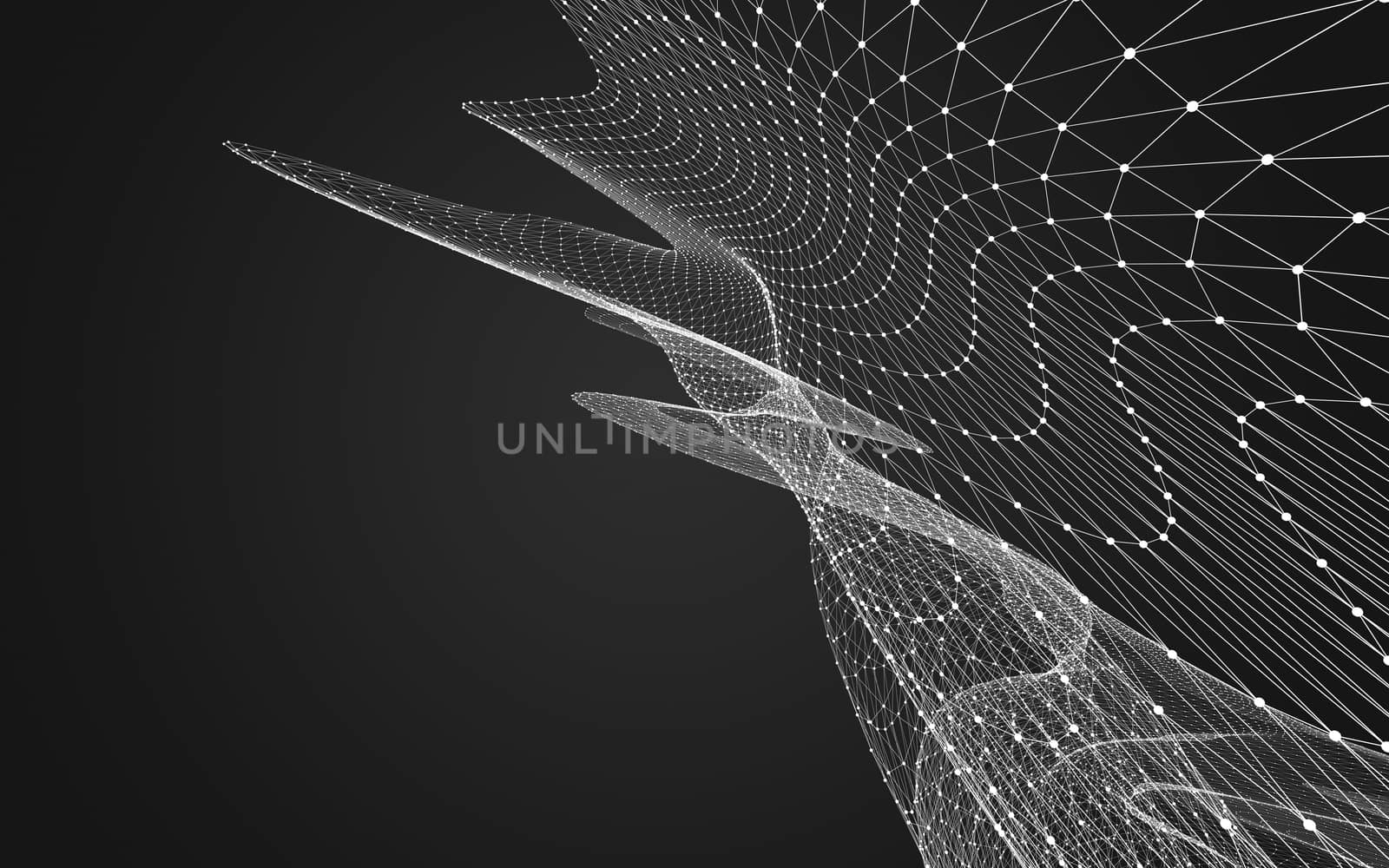 Abstract polygonal space low poly dark background with connecting dots and lines. Connection structure. 3d rendering