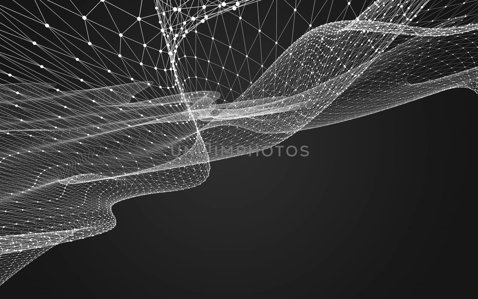 Abstract polygonal space low poly dark background with connecting dots and lines. Connection structure. 3d rendering