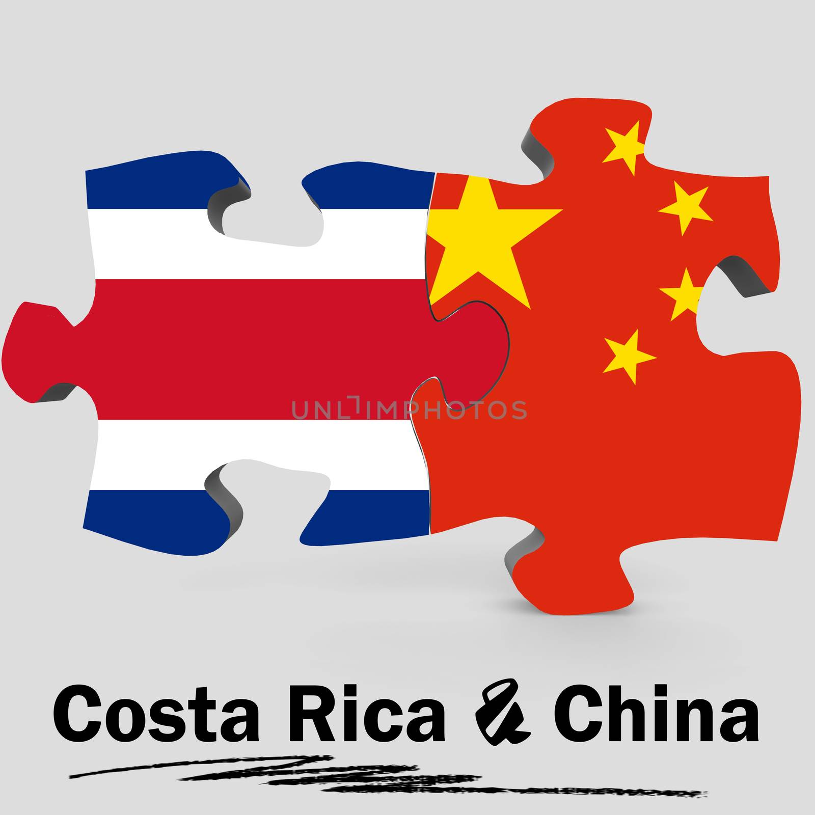China and Costa Rica Flags in puzzle isolated on white background, 3D rendering