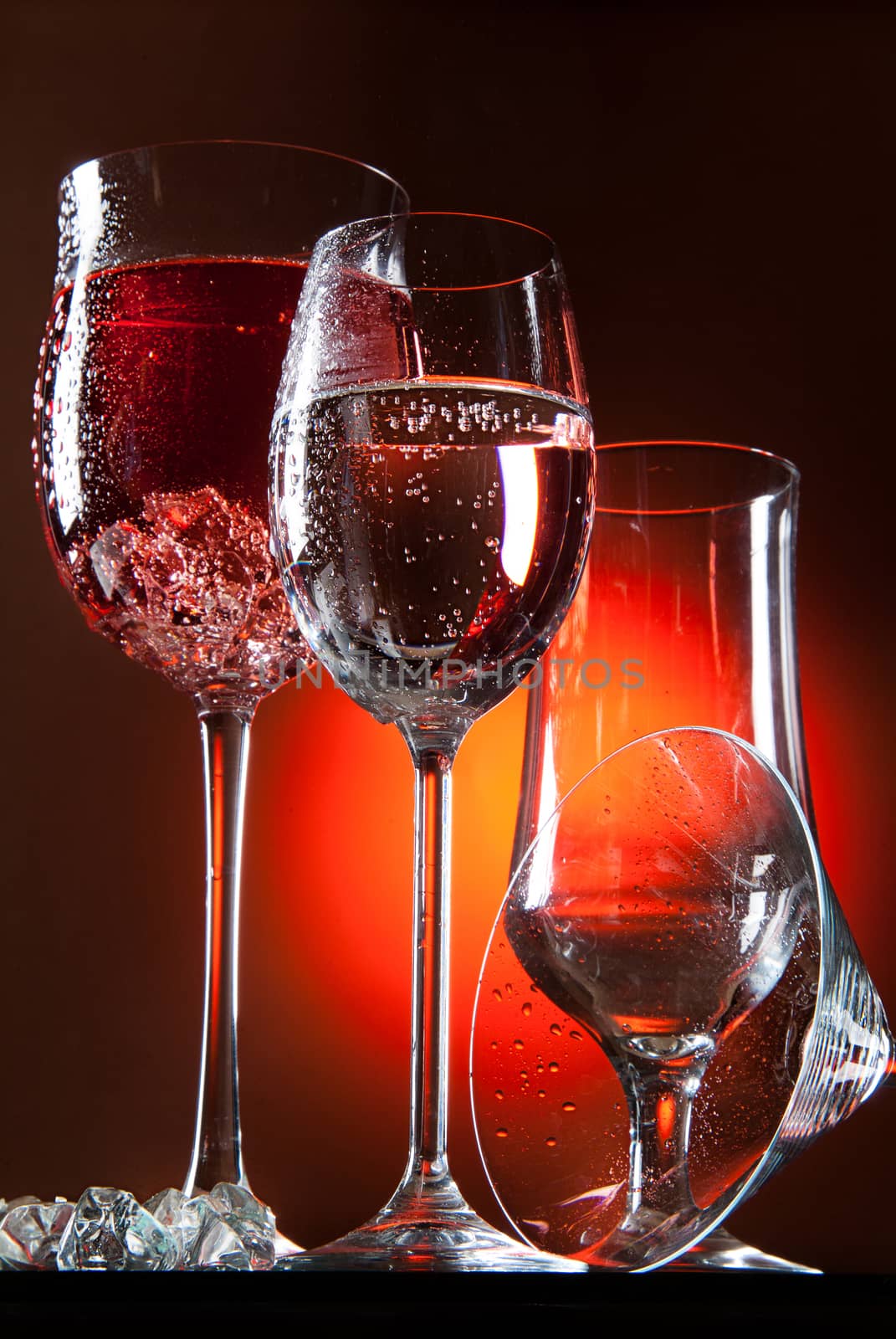 Liquid in the glass on a studio background