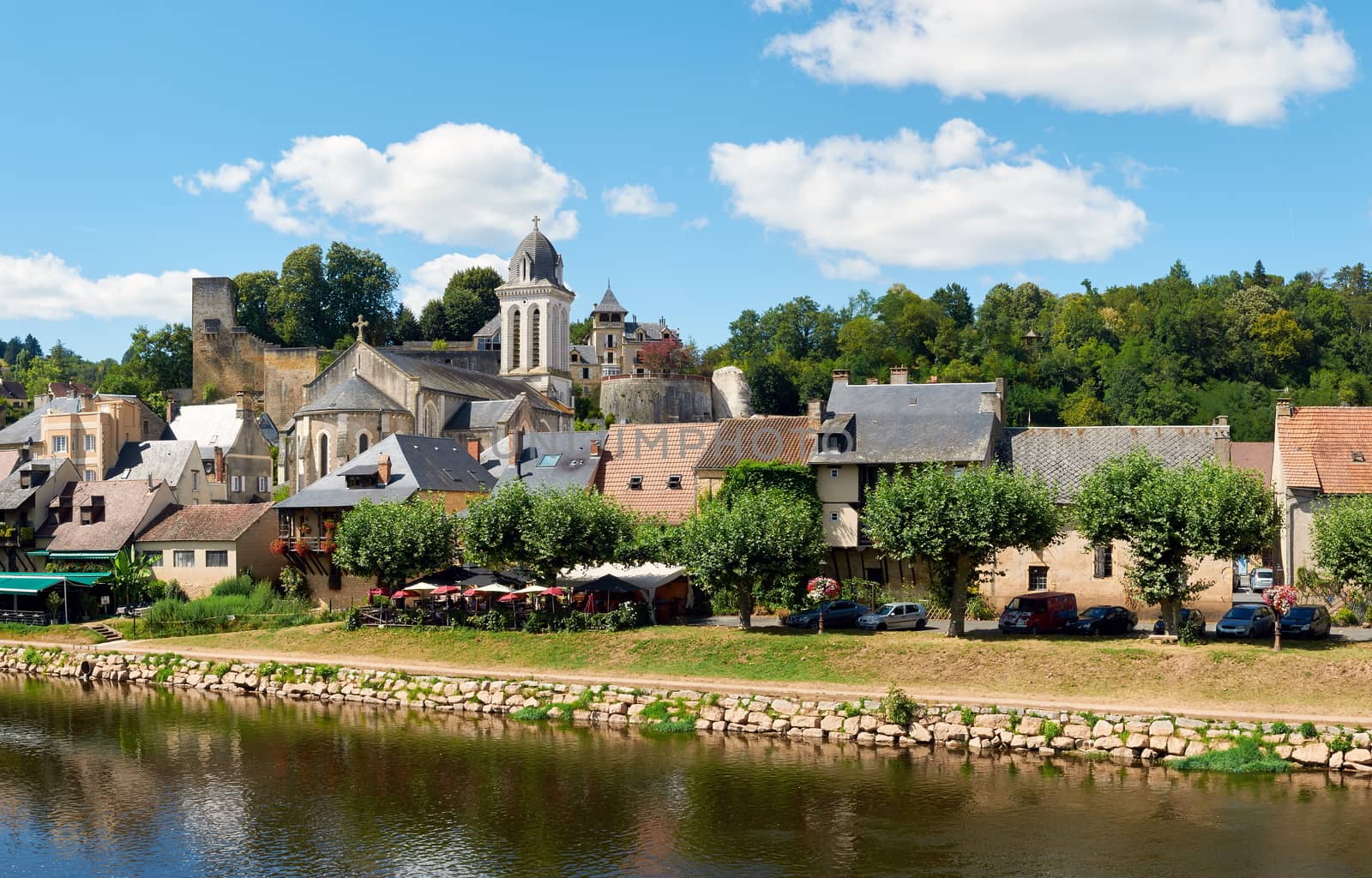 The town of Montignac at the shore of Vezere River, in Dordogne-Perigord, France