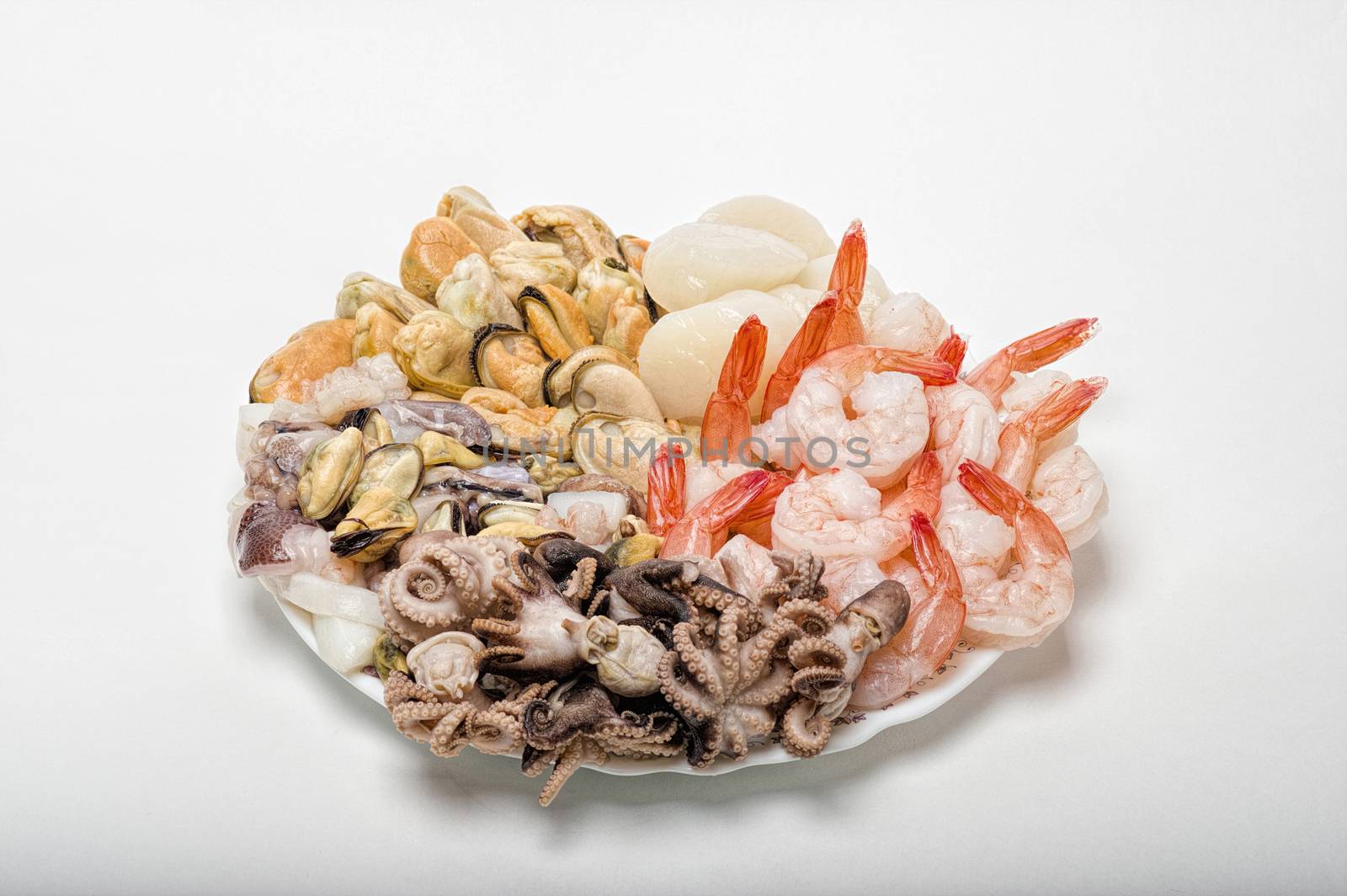 great variety of fresh seafood lying on a plate