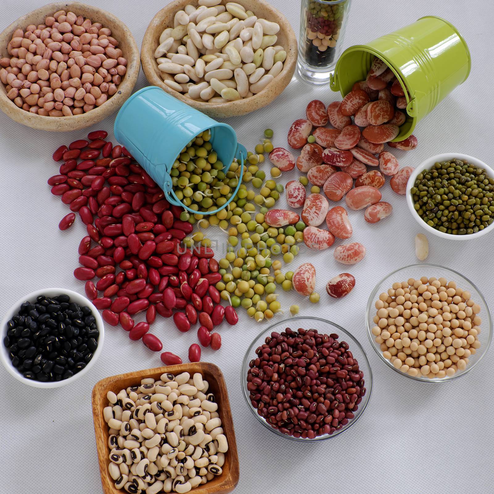 Collection of whole bean on white background, Vietnam agriculture product, fiber food make reduce cholesterol, prevent cancer, stability blood sugar, increase immune system, make heart health