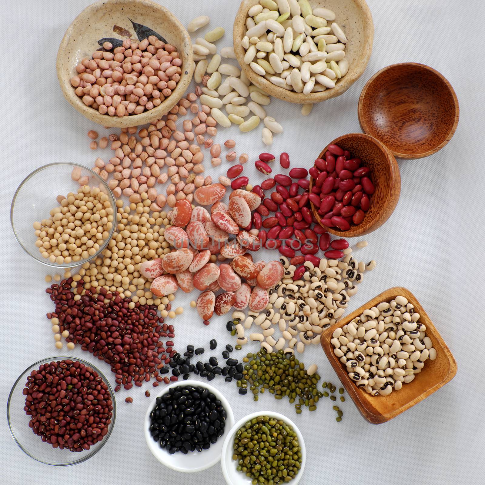 Collection of whole bean on white background, Vietnam agriculture product, fiber food make reduce cholesterol, prevent cancer, stability blood sugar, increase immune system, make heart health