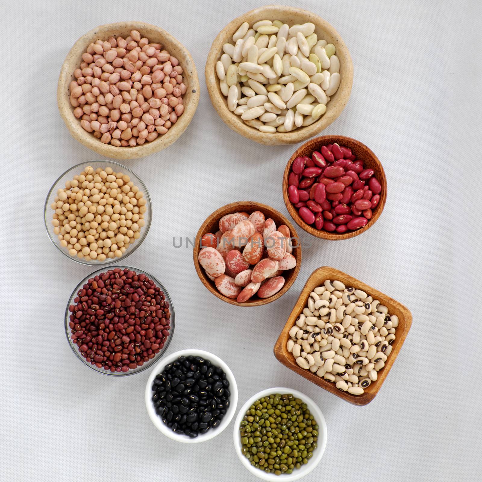 Collection of whole bean on white background, Vietnam agriculture product, fiber food make reduce cholesterol, prevent cancer, stability blood sugar, increase immune system, make heart health