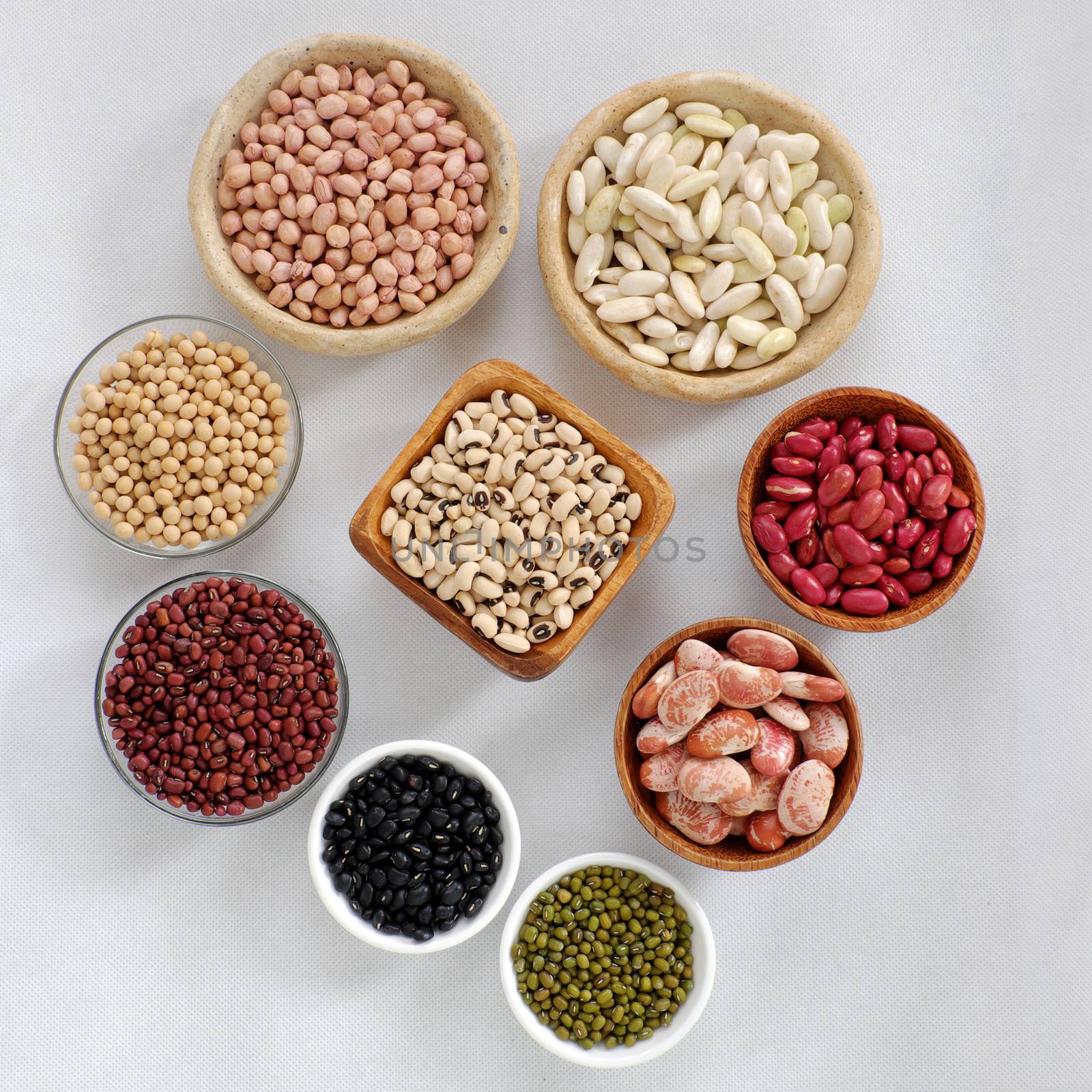 Collection of whole bean on white background, Vietnam agriculture product, fiber food make reduce cholesterol, prevent cancer, stability blood sugar, increase immune system, make heart health