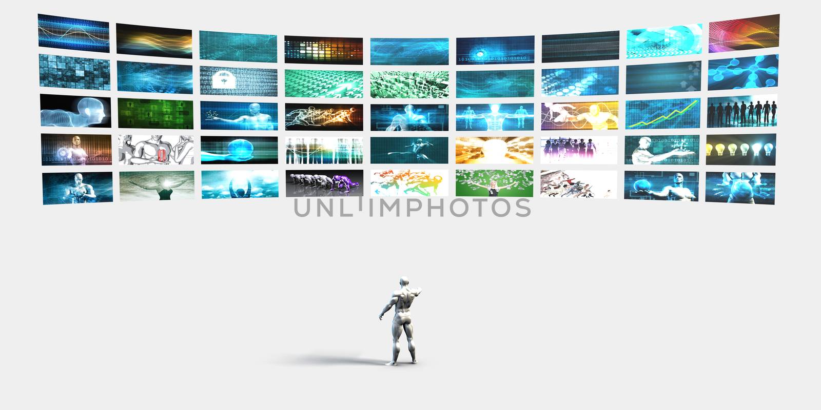 Entertainment Background with Wall of Videos and Screens or Tvs