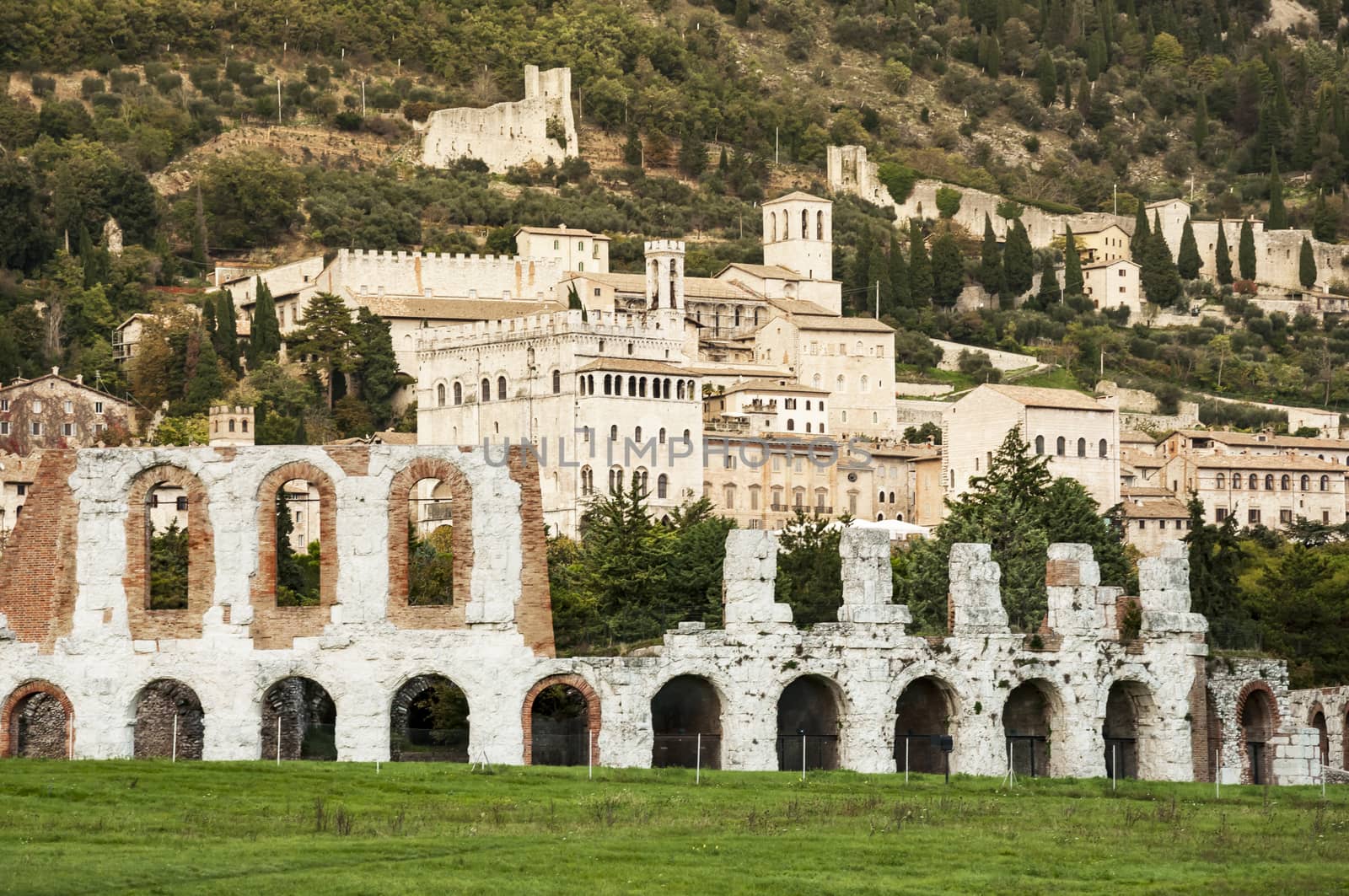 Ruins of the Roman amphitheatre near Gubbio, Italy