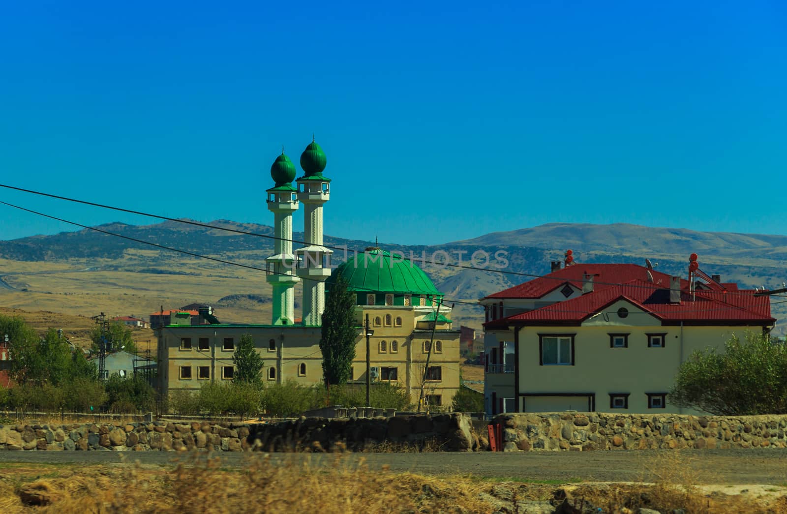 Photographed October 3, 2016 Karapınar Koyu Turkey view of the mosque at the town Karakocan