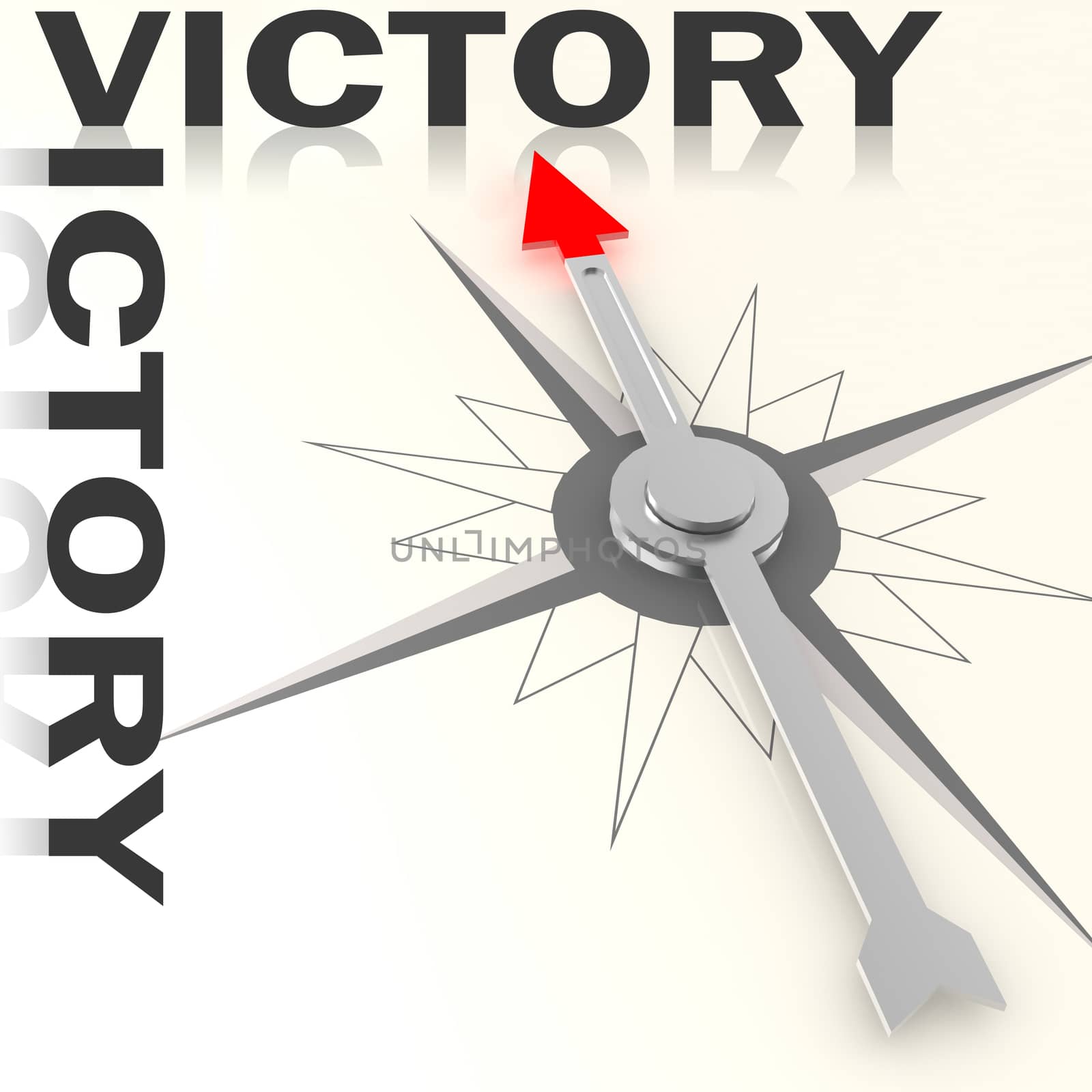 Compass with victory word isolated, 3d rendering