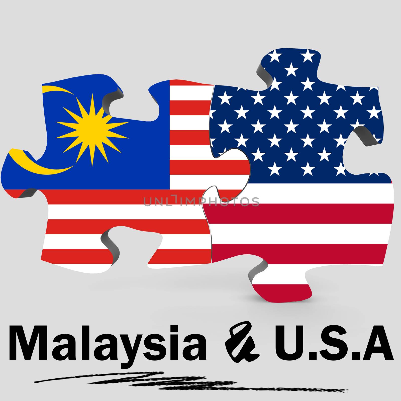 USA and Malaysia flags in puzzle by tang90246