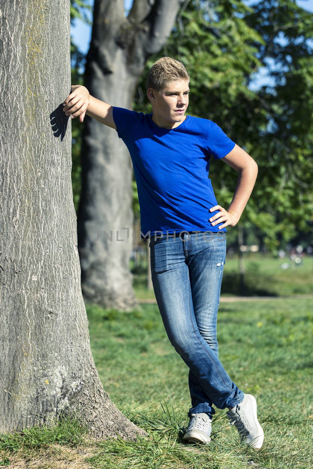 Young boy in a park on summer