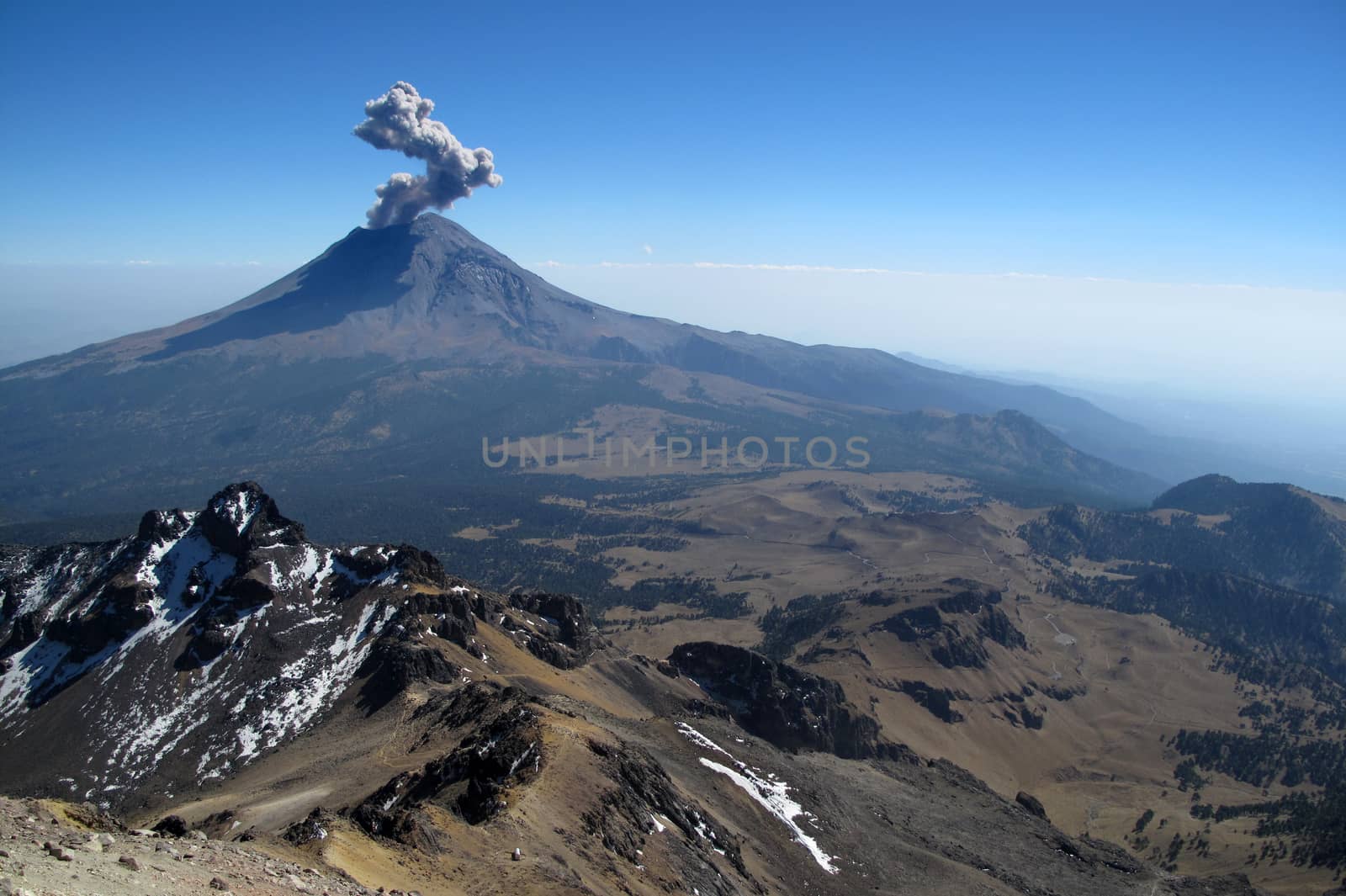 Active Popocatepetl volcano in Mexico, one of the highest mountains in the country