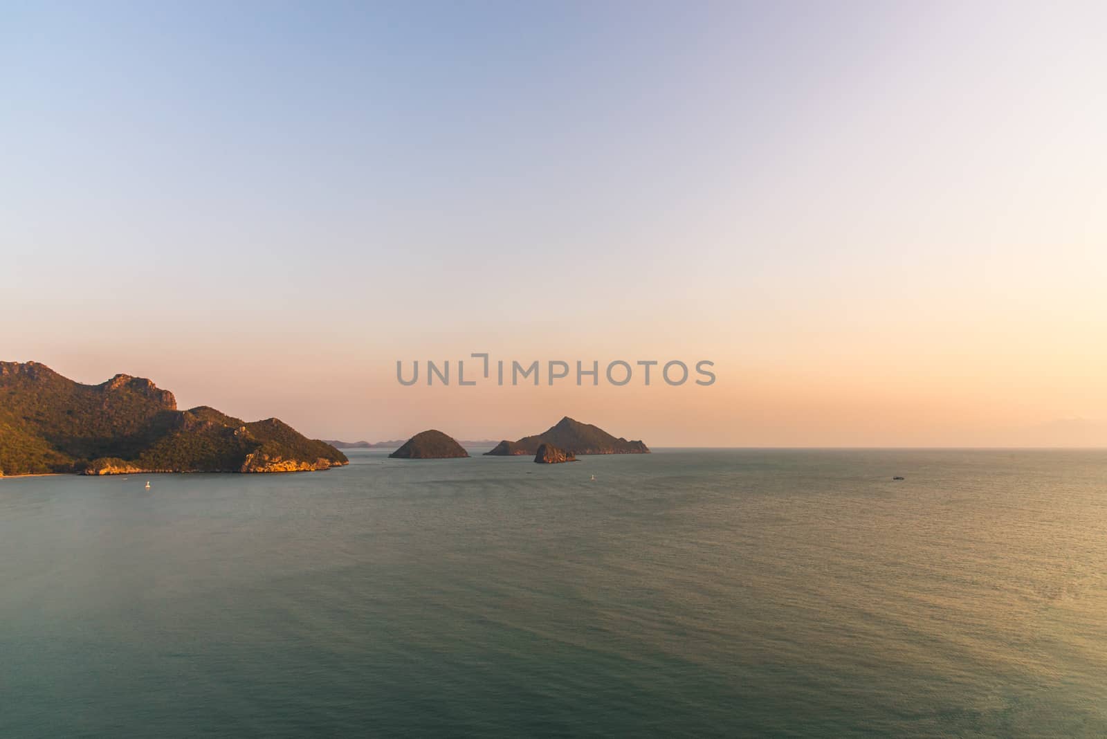 Summer view of the sea and mountain range.