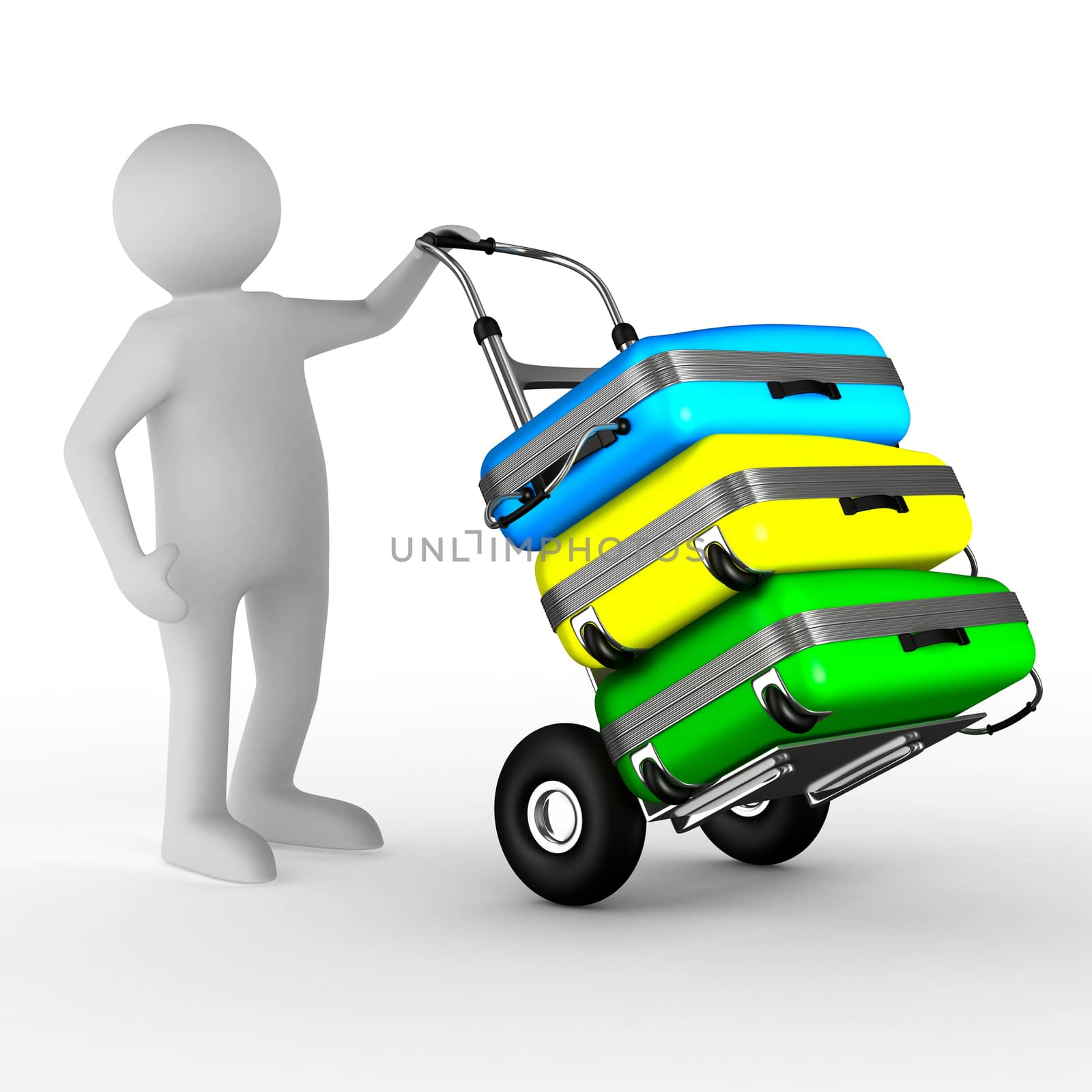 hand truck with bags on white background. Isolated 3D image