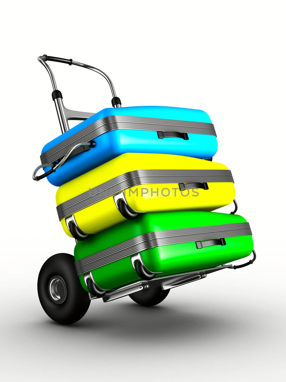 hand truck with bags on white background. Isolated 3D image