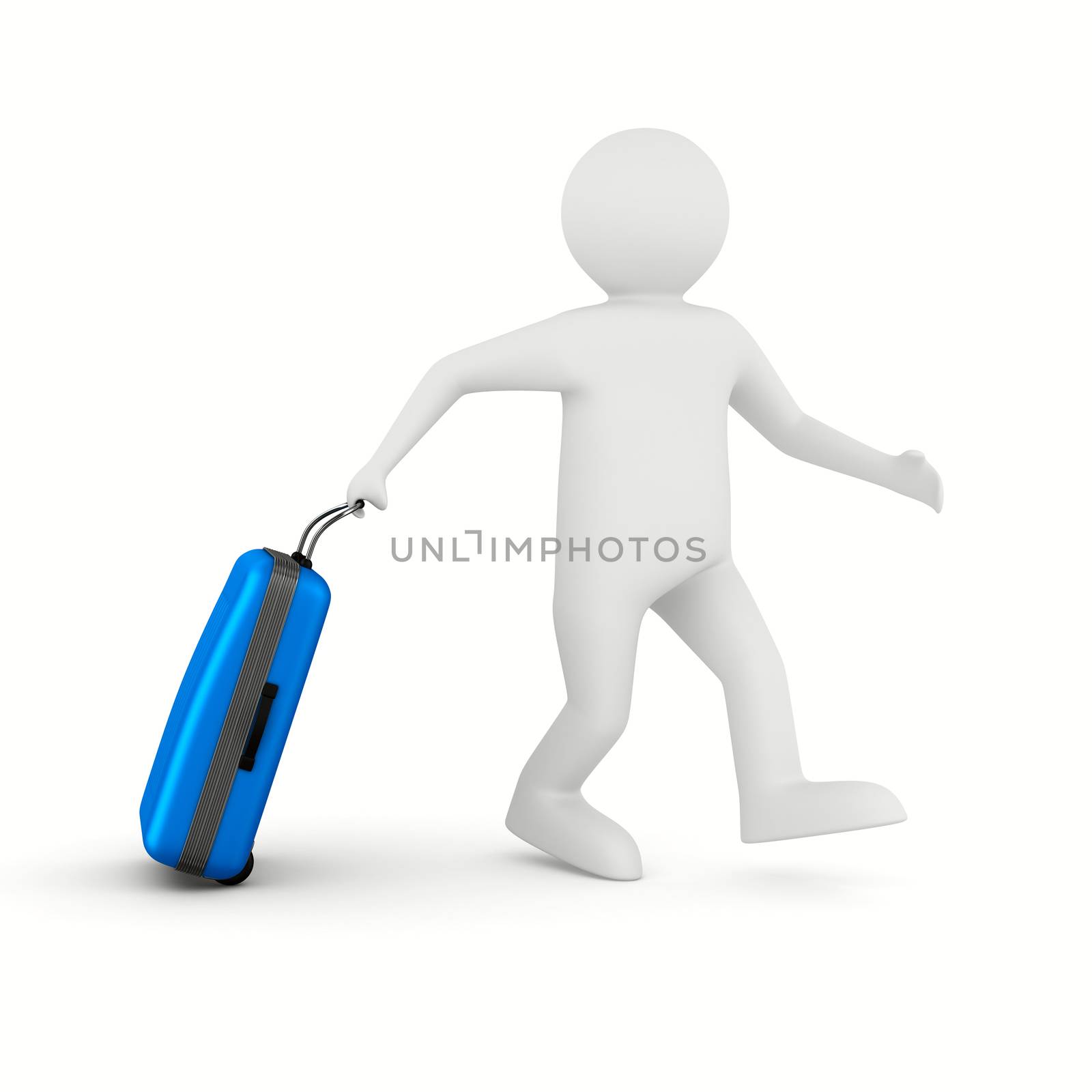 Tourist with travel bag on white background. Isolated 3D image by ISerg