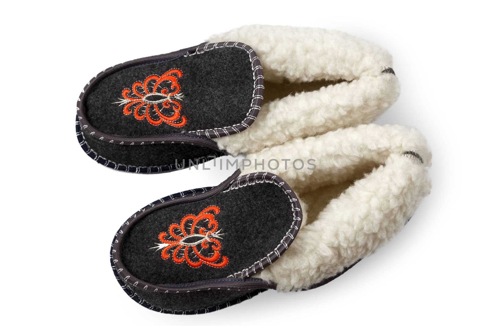 sneakers with fur on white background