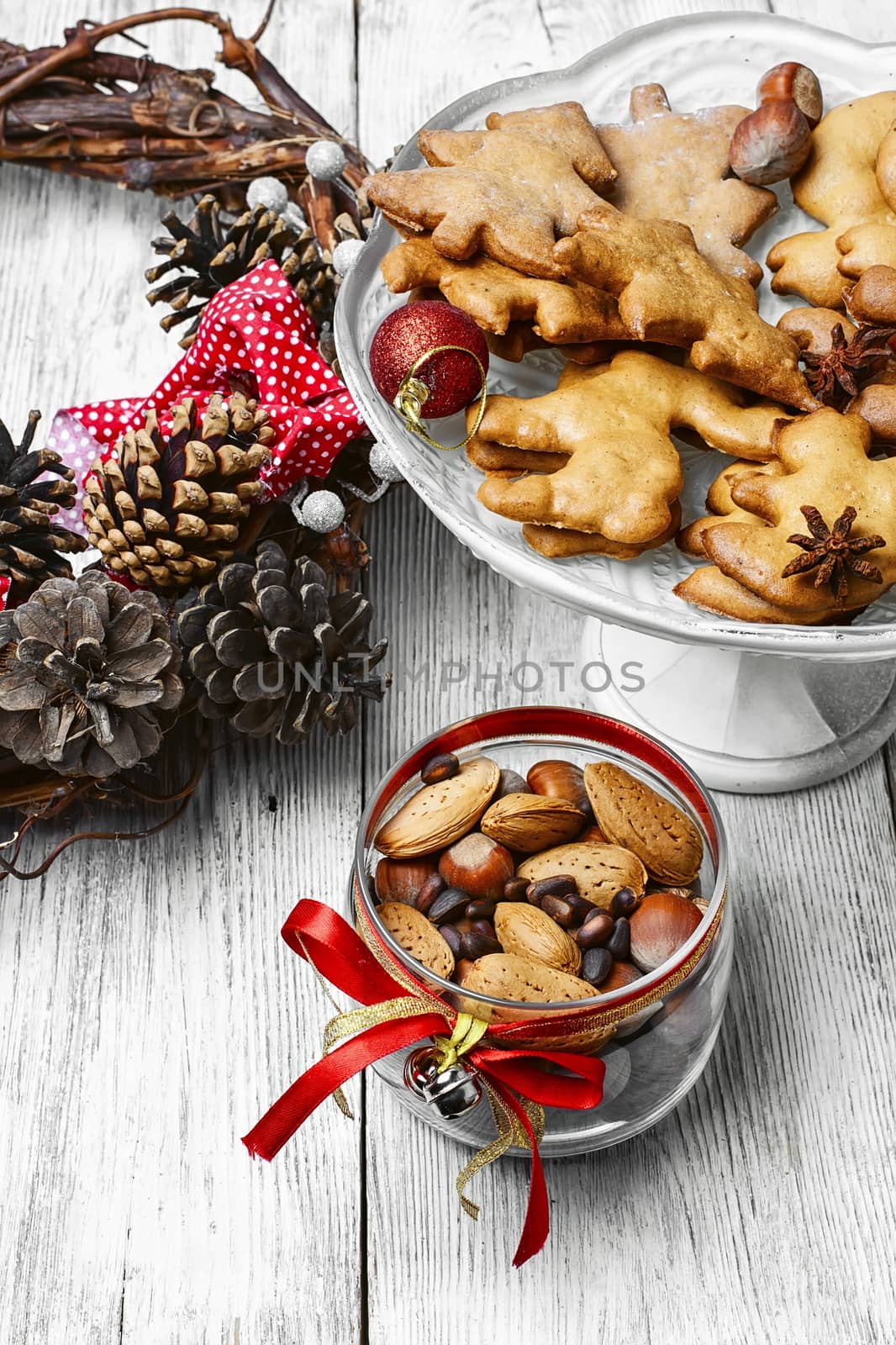 Christmas homemade cookies and jars of peanuts
