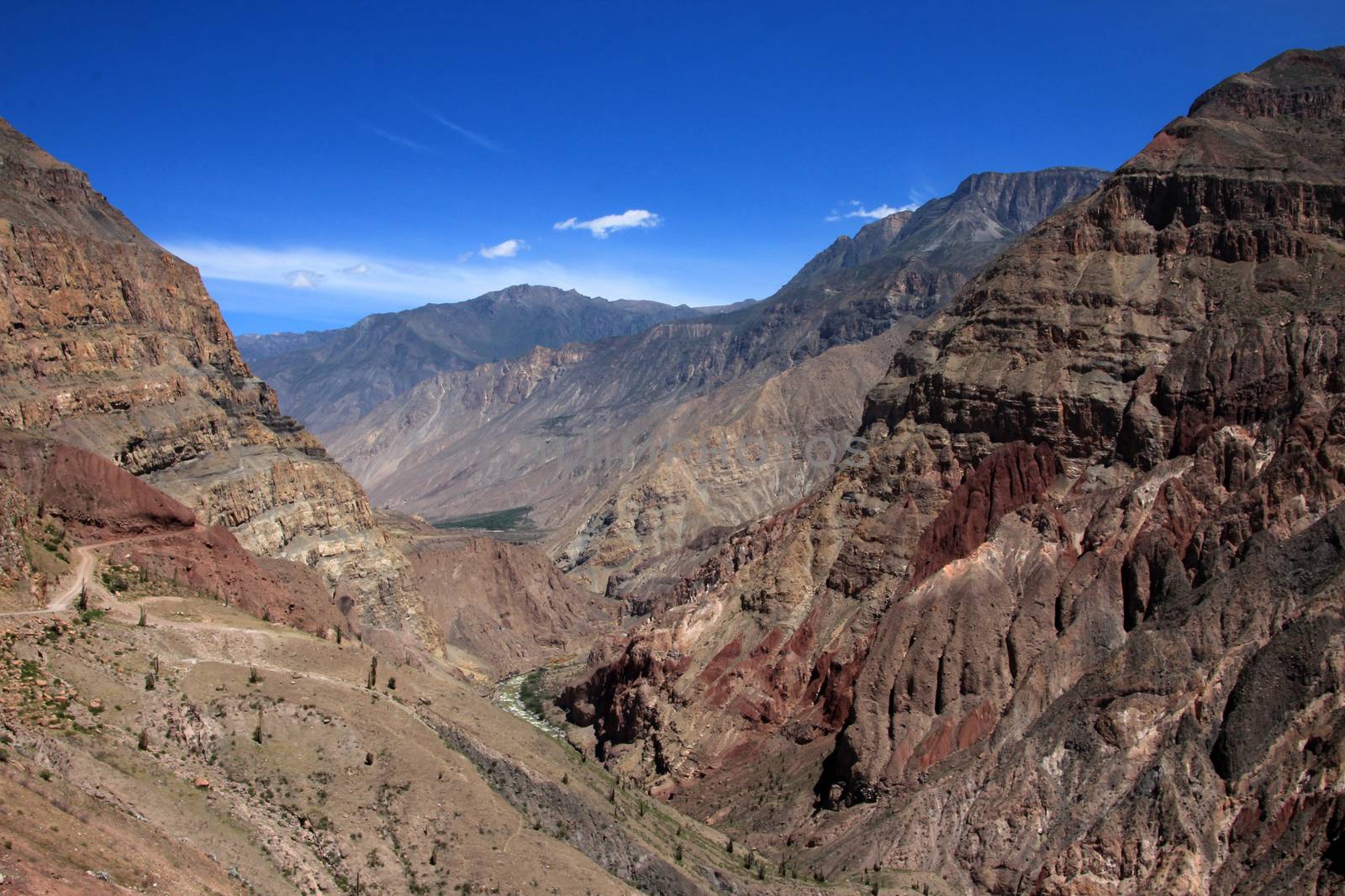 Cotahuasi Canyon Peru, view into deep canyon, one of the deepest and most beautiful canyons in the world