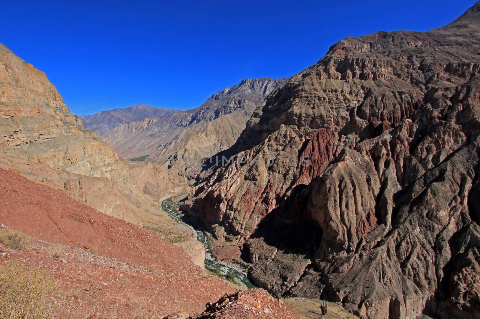 Cotahuasi Canyon Peru, view into deep canyon, one of the deepest and most beautiful canyons in the world