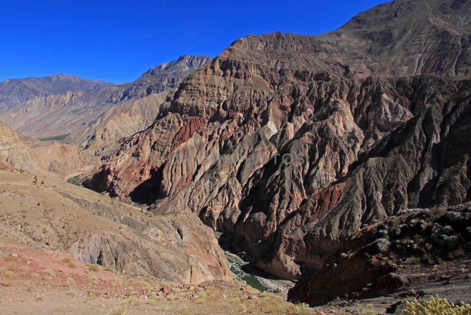 Cotahuasi Canyon Peru, view into deep canyon, one of the deepest and most beautiful canyons in the world