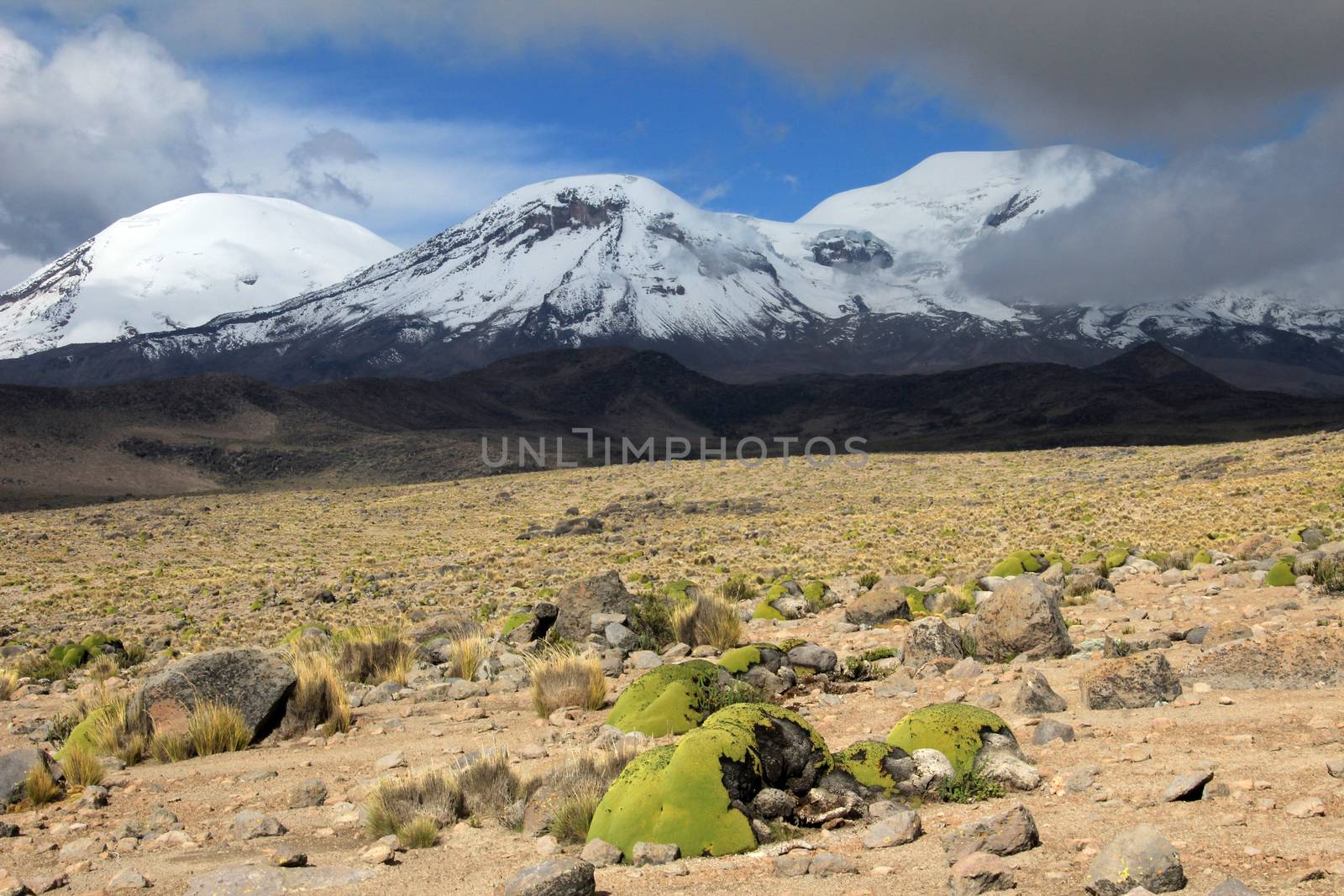 The three peaks of volcano coropuna in the andean mountains of Peru, near cotahuasi canyon