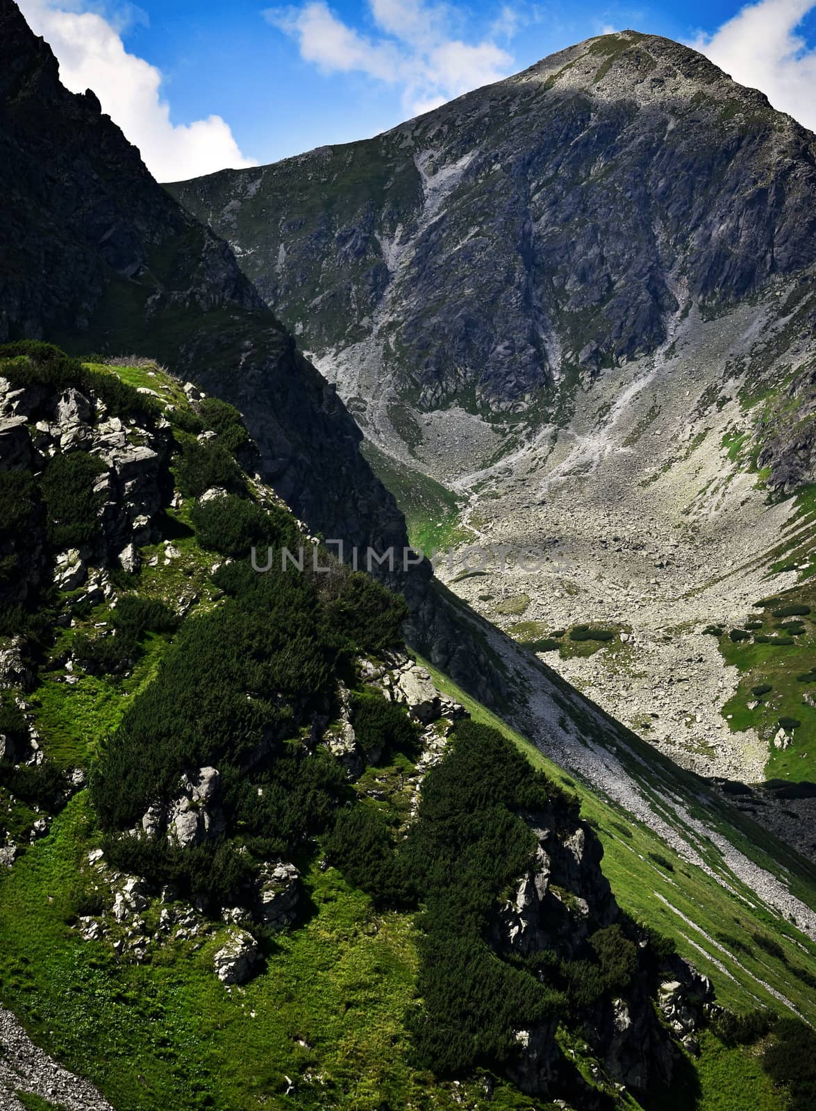 background valley in the distance from the high mountains