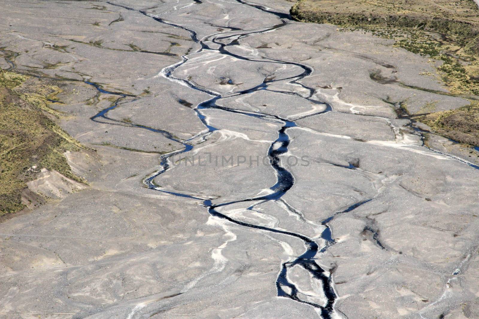 Colca river meandering trough the andean mountains of Peru, South America.