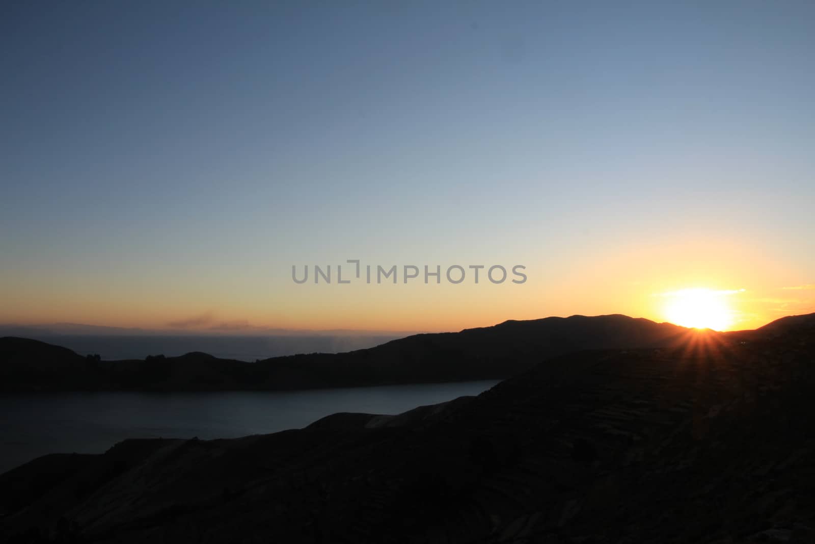 Sunset on the Island of the Sun, Titicaca Lake, among the most scenic travel destination in Bolivia.