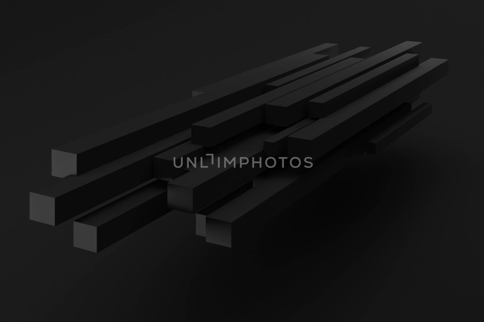 black stack line box chaos levitation on black background 3d rendering