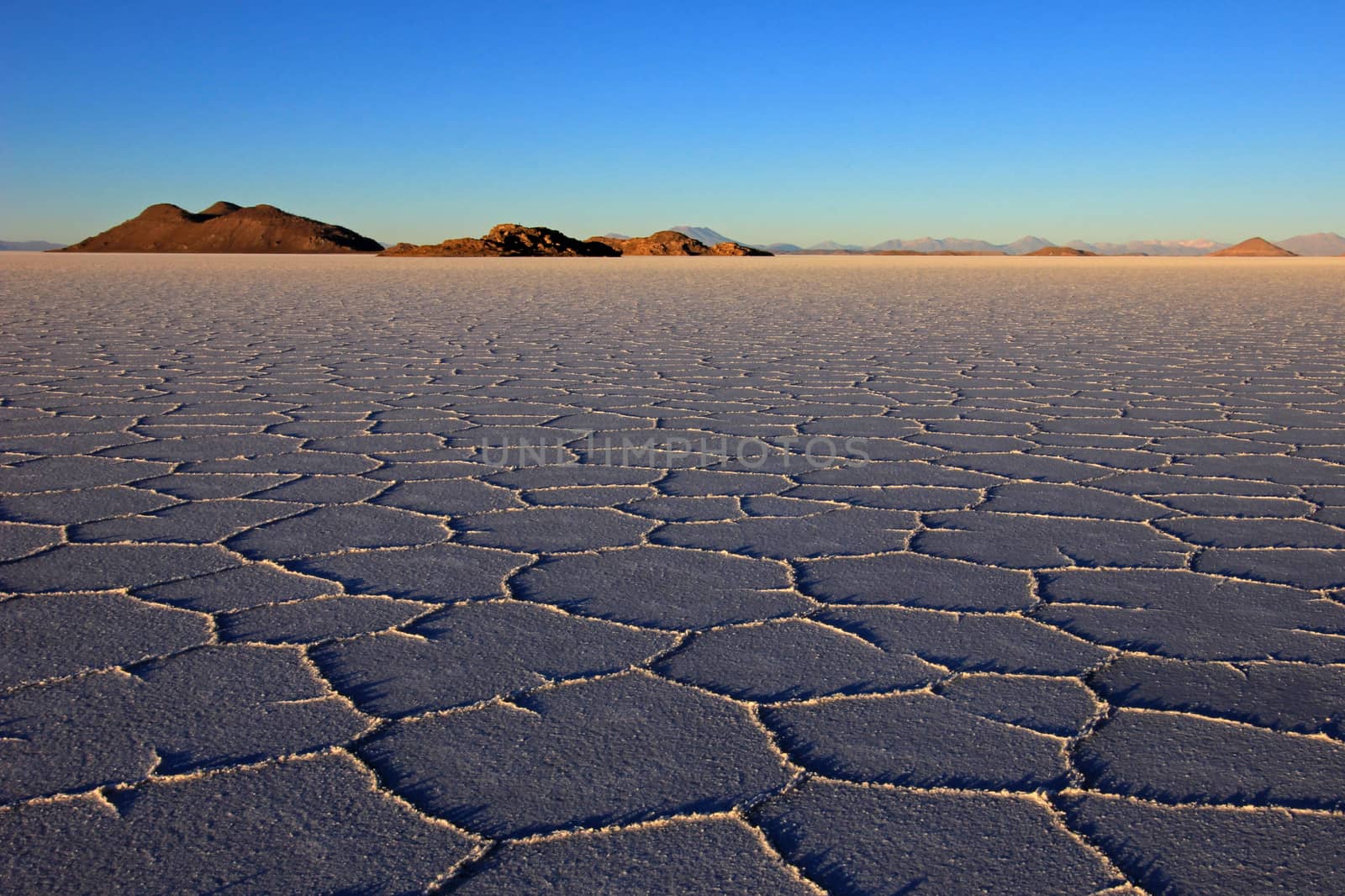 Salar de Uyuni, salt lake, is largest salt flat in the world, altiplano, Bolivia, South America, sunset