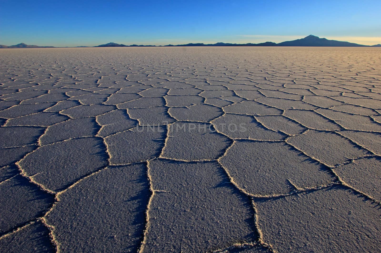 Salar de Uyuni, salt lake, is largest salt flat in the world, altiplano, Bolivia, South America, sunset