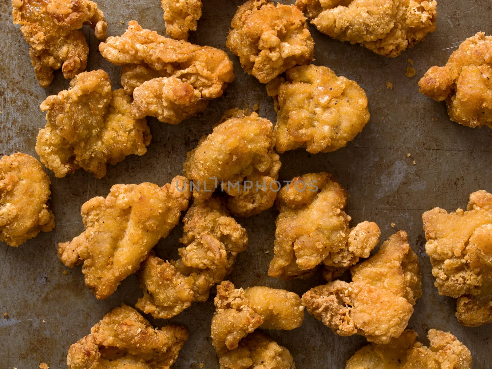 close up of rustic popcorn fried chicken nugget