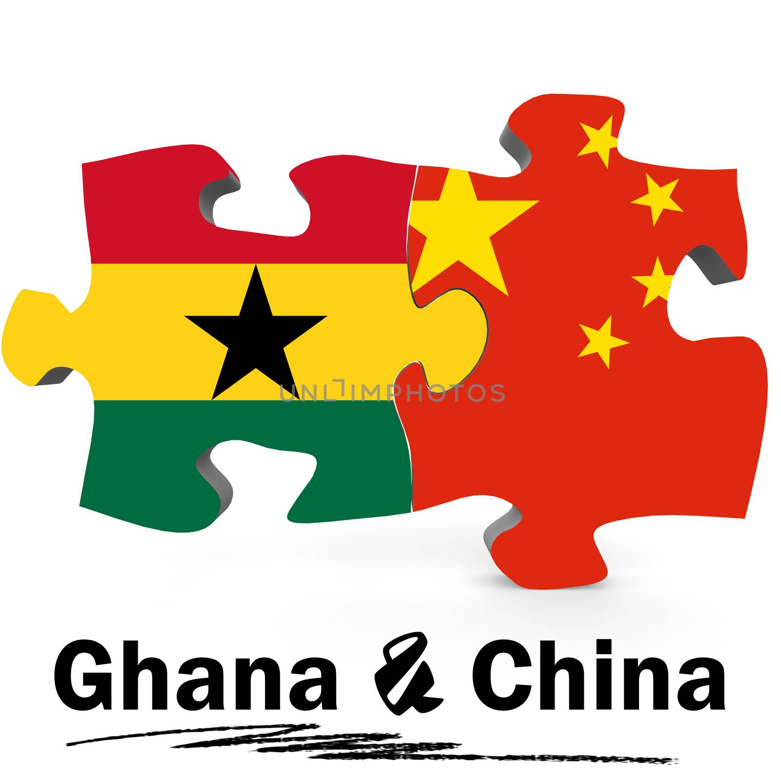 China and Ghana Flags in puzzle isolated on white background, 3D rendering