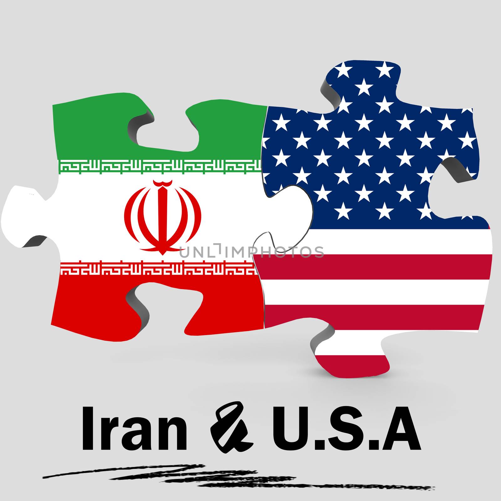 USA and Iran flags in puzzle by tang90246